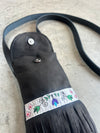 Sac frangé à cellulaire en cuir noir