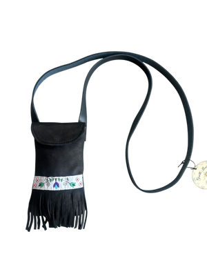 Sac frangé à cellulaire en cuir noir